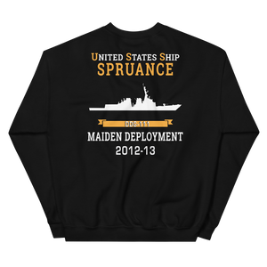 USS Spruance (DDG-111) 2012-13 MAIDEN DEPLOYMENT Unisex Sweatshirt – back view, black