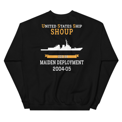 USS Shoup (DDG-86) 2004-05 MAIDEN DEPLOYMENT Unisex Sweatshirt – back view, black