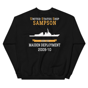 USS Sampson (DDG-102) 2009-10 MAIDEN DEPLOYMENT Unisex Sweatshirt – back view, black