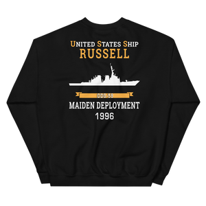 USS Russell (DDG-59) 1996 MAIDEN DEPLOYMENT Unisex Sweatshirt – back view, black