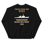 USS Ross (DDG-71) 1999 MAIDEN DEPLOYMENT Unisex Sweatshirt – back view, black