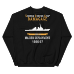 USS Ramage (DDG-61) 1996-97 MAIDEN DEPLOYMENT Unisex Sweatshirt – back view, black