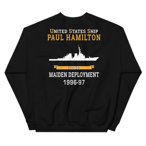 USS Paul Hamilton (DDG-60) 1996-97 MAIDEN DEPLOYMENT Unisex Sweatshirt – back view, black