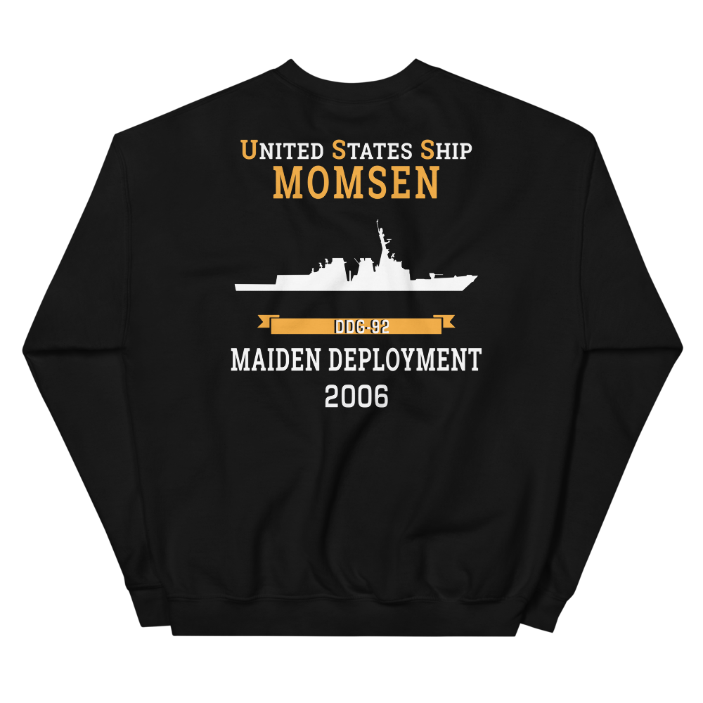 USS Momsen (DDG-92) 2006 MAIDEN DEPLOYMENT Unisex Sweatshirt – back view, black