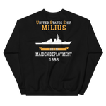 USS Milius (DDG-69) 1998 MAIDEN DEPLOYMENT Unisex Sweatshirt – back view, black