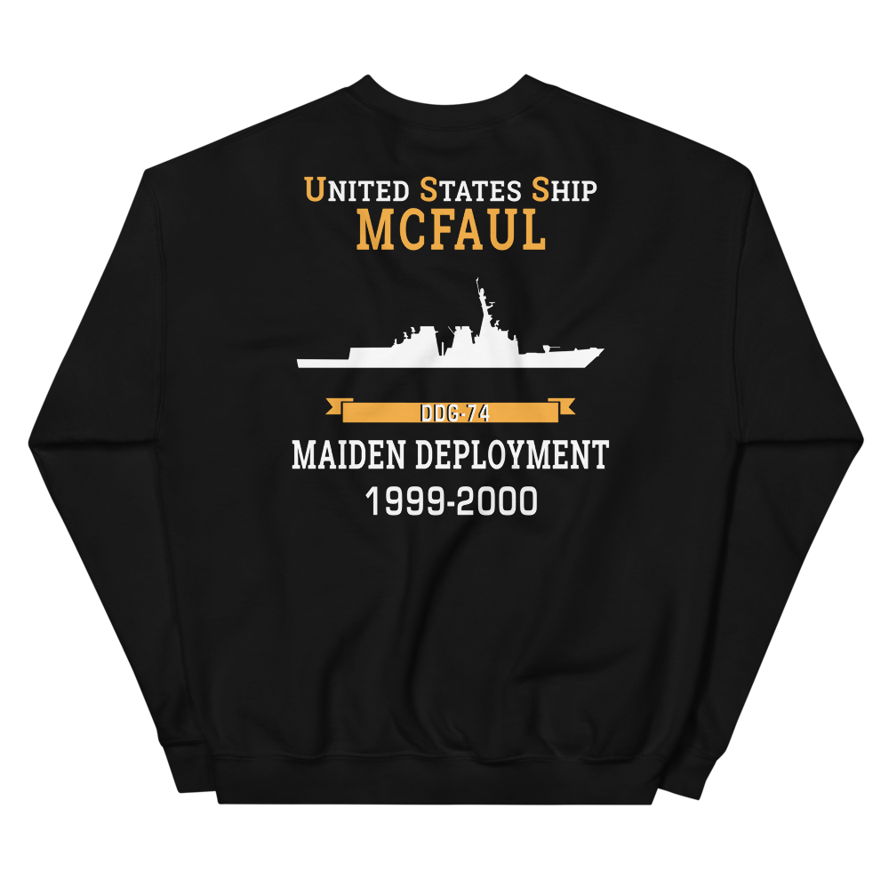 USS McFaul (DDG-74) 1999-2000 MAIDEN DEPLOYMENT Unisex Sweatshirt – back view, black