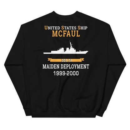 USS McFaul (DDG-74) 1999-2000 MAIDEN DEPLOYMENT Unisex Sweatshirt – back view, black