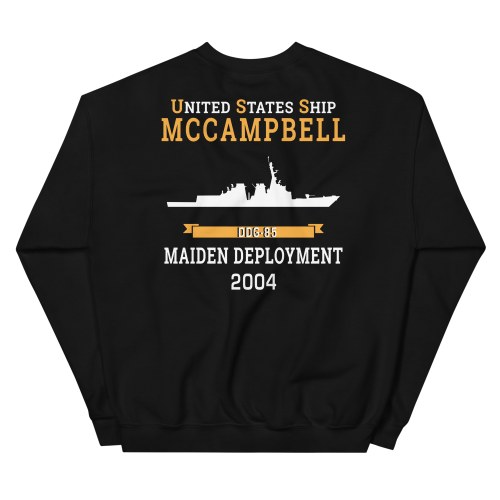 USS McCampbell (DDG-85) 2004 MAIDEN DEPLOYMENT Unisex Sweatshirt – back view, black