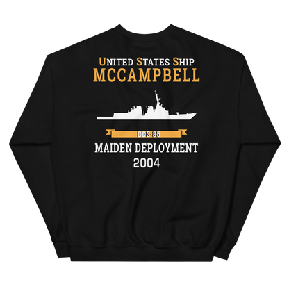 USS McCampbell (DDG-85) 2004 MAIDEN DEPLOYMENT Unisex Sweatshirt – back view, black