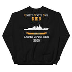 USS Kidd (DDG-100) 2009 MAIDEN DEPLOYMENT Unisex Sweatshirt – back view, black