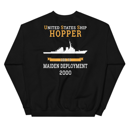 USS Hopper (DDG-70) 2000 MAIDEN DEPLOYMENT Unisex Sweatshirt – back view, black