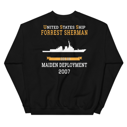 USS Forrest Sherman (DDG-98) 2007 MAIDEN DEPLOYMENT Unisex Sweatshirt – back view, black