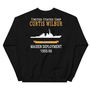 USS Curtis Wilbur (DDG-54) 1995-96 MAIDEN DEPLOYMENT Unisex Sweatshirt – back view, black