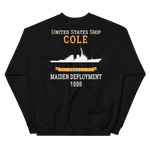 USS Cole (DDG-67) 1998 MAIDEN DEPLOYMENT Unisex Sweatshirt – back view, black