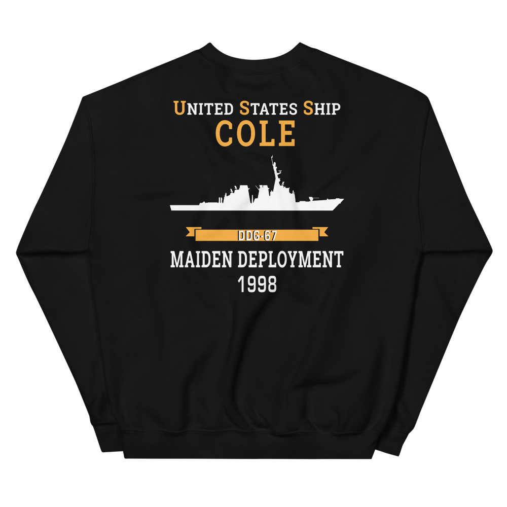 USS Cole (DDG-67) 1998 MAIDEN DEPLOYMENT Unisex Sweatshirt – back view, black