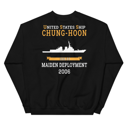 USS Chung-Hoon (DDG-93) 2006 MAIDEN DEPLOYMENT Unisex Sweatshirt – back view, black