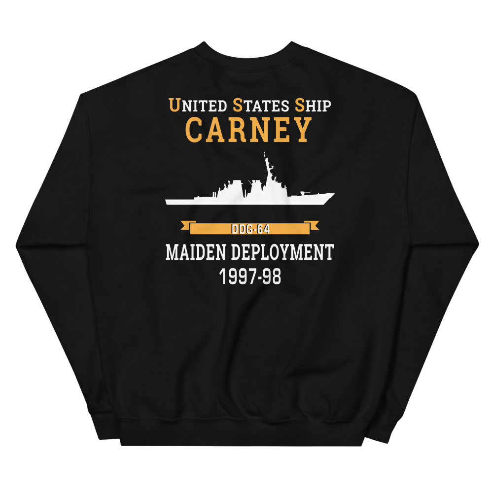 USS Carney (DDG-64) 1997-98 MAIDEN DEPLOYMENT Unisex Sweatshirt – back view, black