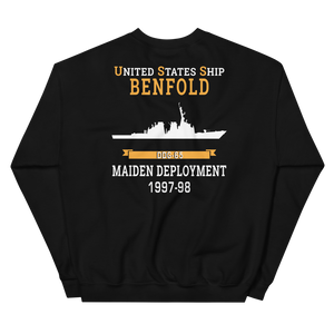 USS Benfold (DDG-65) 1997-98 MAIDEN DEPLOYMENT Unisex Sweatshirt – back view, black