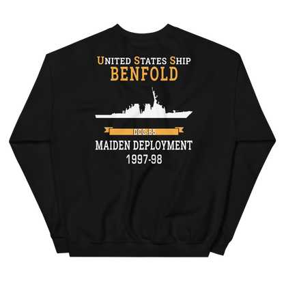 USS Benfold (DDG-65) 1997-98 MAIDEN DEPLOYMENT Unisex Sweatshirt – back view, black