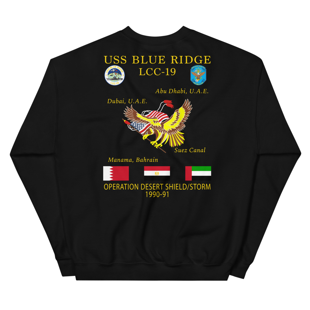 USS Blue Ridge (LCC-19) 1990-91 ODS/S Cruise Sweatshirt – back view, black