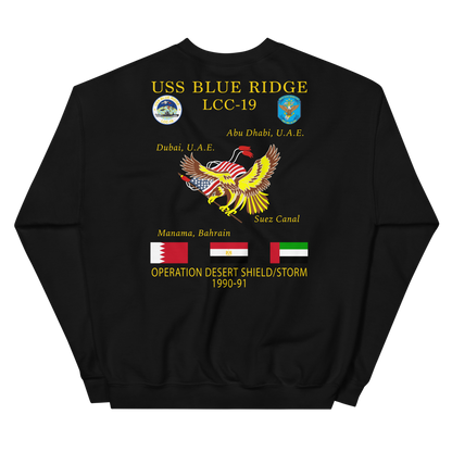 USS Blue Ridge (LCC-19) 1990-91 ODS/S Cruise Sweatshirt – back view, black