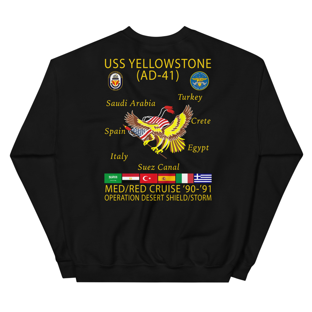 USS Yellowstone (AD-41) 1990-91 ODS/S Cruise Sweatshirt – back view, black