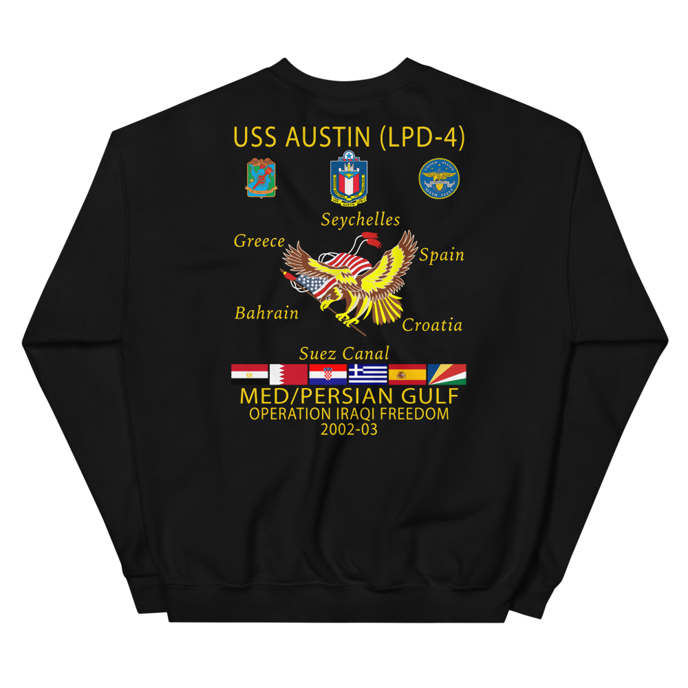 USS Austin (LPD-4) 2002-03 Cruise Sweatshirt – back view, black