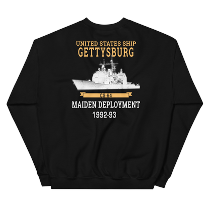 USS Gettysburg (CG-64) 1992-93 Maiden Deployment Sweatshirt – back view, black