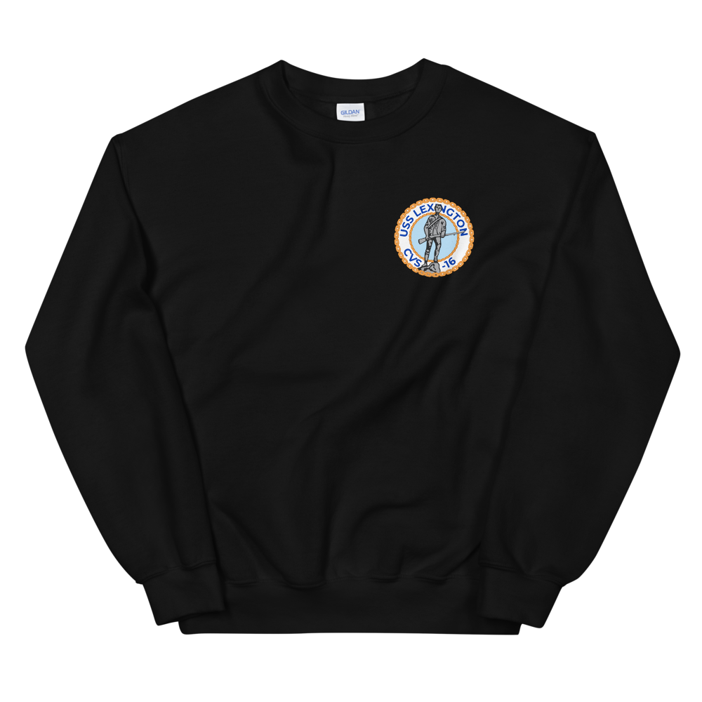 USS Lexington (CVS-16) Ship's Crest Sweatshirt – front view, black