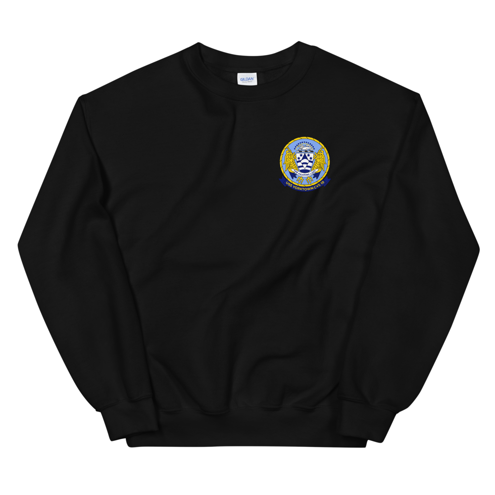 USS Yorktown (CVS-10) Ship's Crest Sweatshirt – front view, black