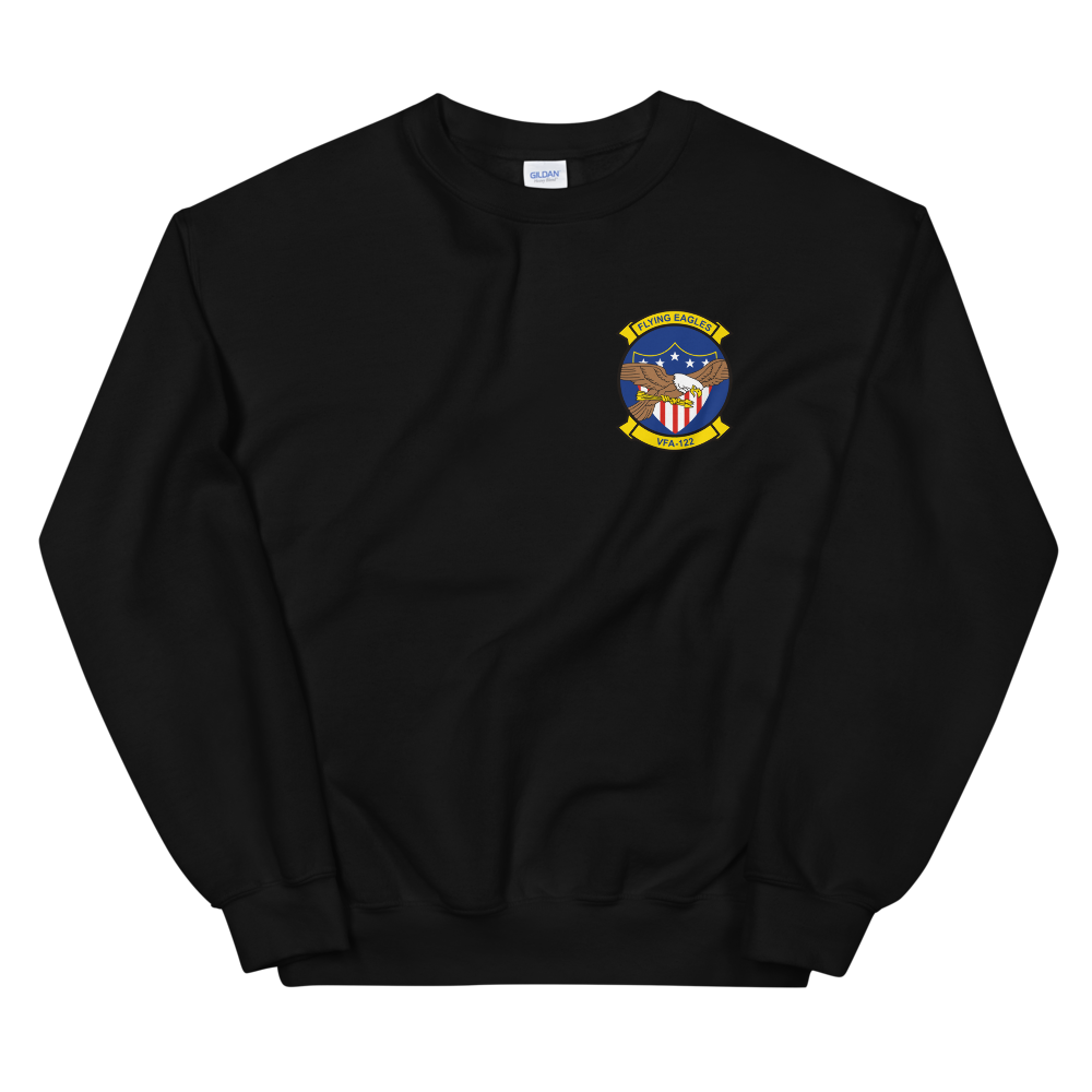 VFA-122 Flying Eagles Squadron Crest Unisex Sweatshirt – front view, black