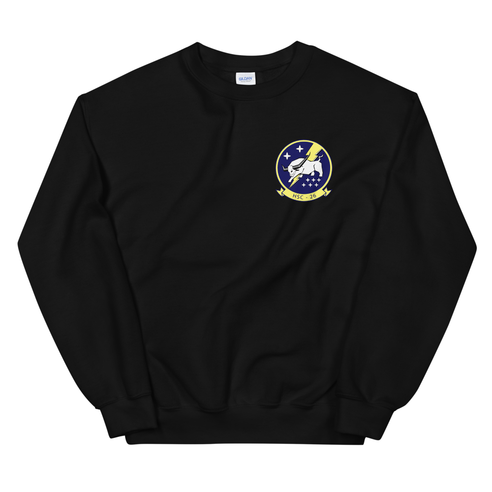 HSC-26 Chargers Squadron Crest Unisex Sweatshirt – front view, black