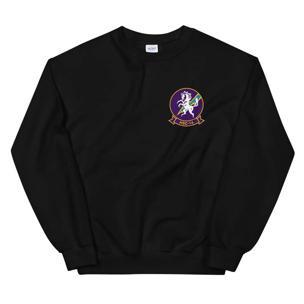 HSC-14 Chargers Squadron Crest Unisex Sweatshirt – front view, black