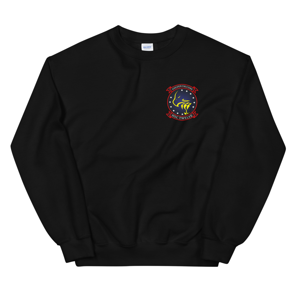 HSC-12 Golden Falcons Squadron Crest Unisex Sweatshirt – front view, black