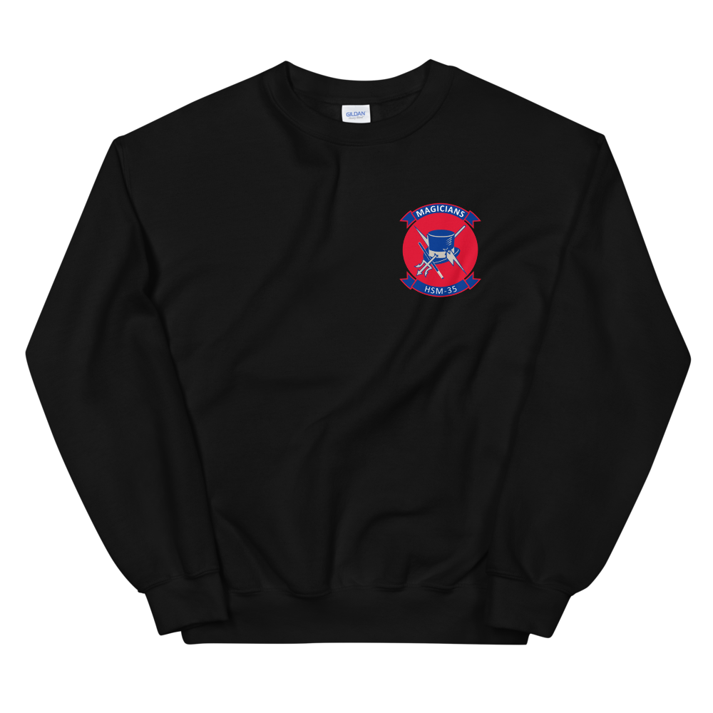 HSM-35 Magicians Squadron Crest Unisex Sweatshirt – front view, black