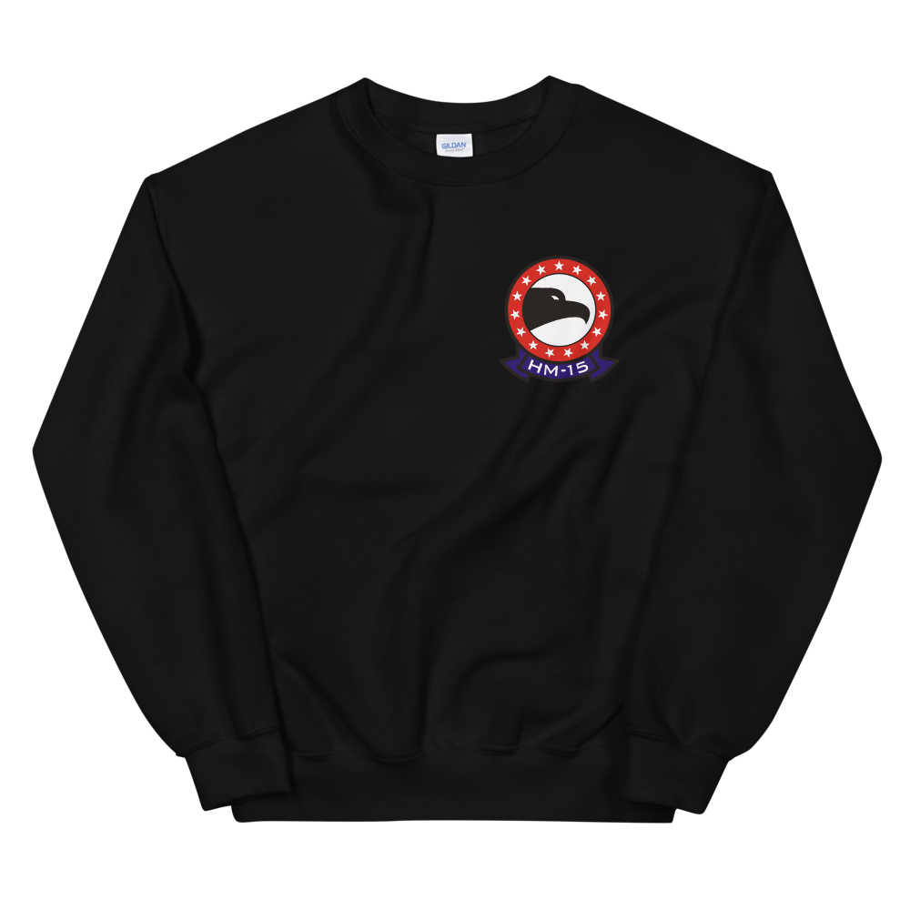 HM-15 Blackhawks Squadron Crest Unisex Sweatshirt – front view, black
