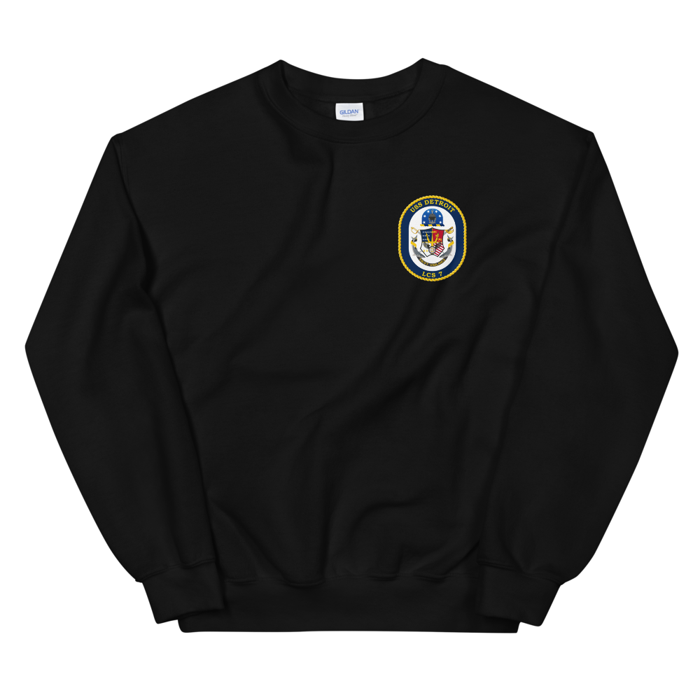 USS Detroit (LCS-7) Ship's Crest Sweatshirt – front view, black