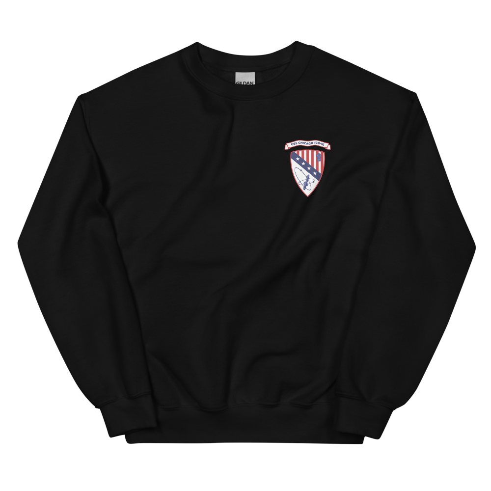 USS Chicago (CG-11) Ship's Crest Sweatshirt - Blue – front view, black
