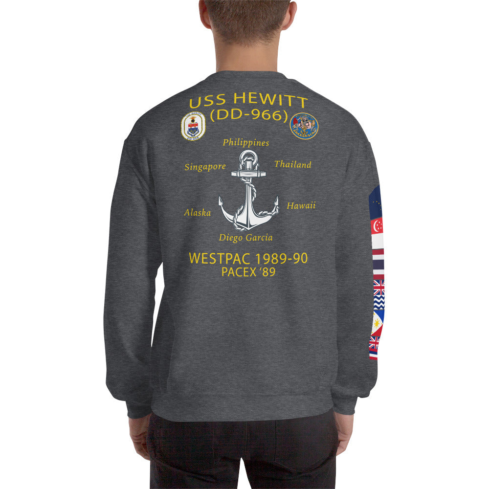 USS Hewitt (DD-966) 1989-90 Cruise Sweatshirt - FLAGS ON SLEEVE – heather