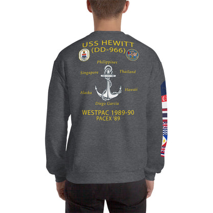 USS Hewitt (DD-966) 1989-90 Cruise Sweatshirt - FLAGS ON SLEEVE – heather