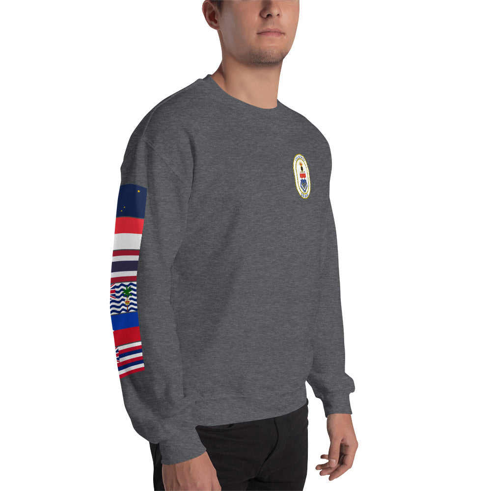 USS Hewitt (DD-966) 1989-90 Cruise Sweatshirt - FLAGS ON SLEEVE – heather