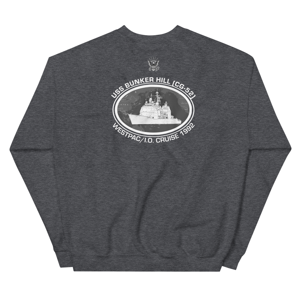 USS Bunker Hill (CG-52) 1992 Deployment Sweatshirt – back view, heather