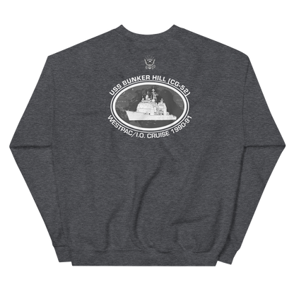 USS Bunker Hill (CG-52) 1990-91 Deployment Sweatshirt – back view, heather