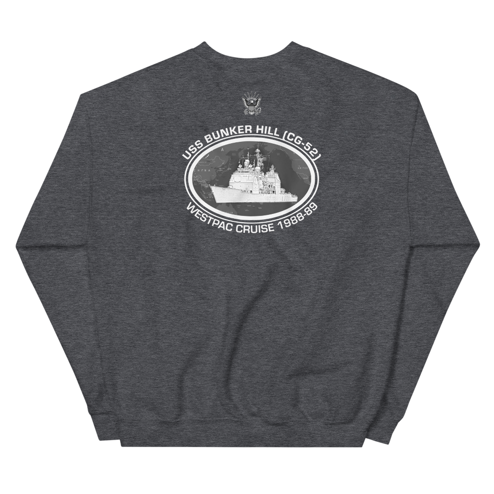 USS Bunker Hill (CG-52) 1988-89 Deployment Sweatshirt – back view, heather