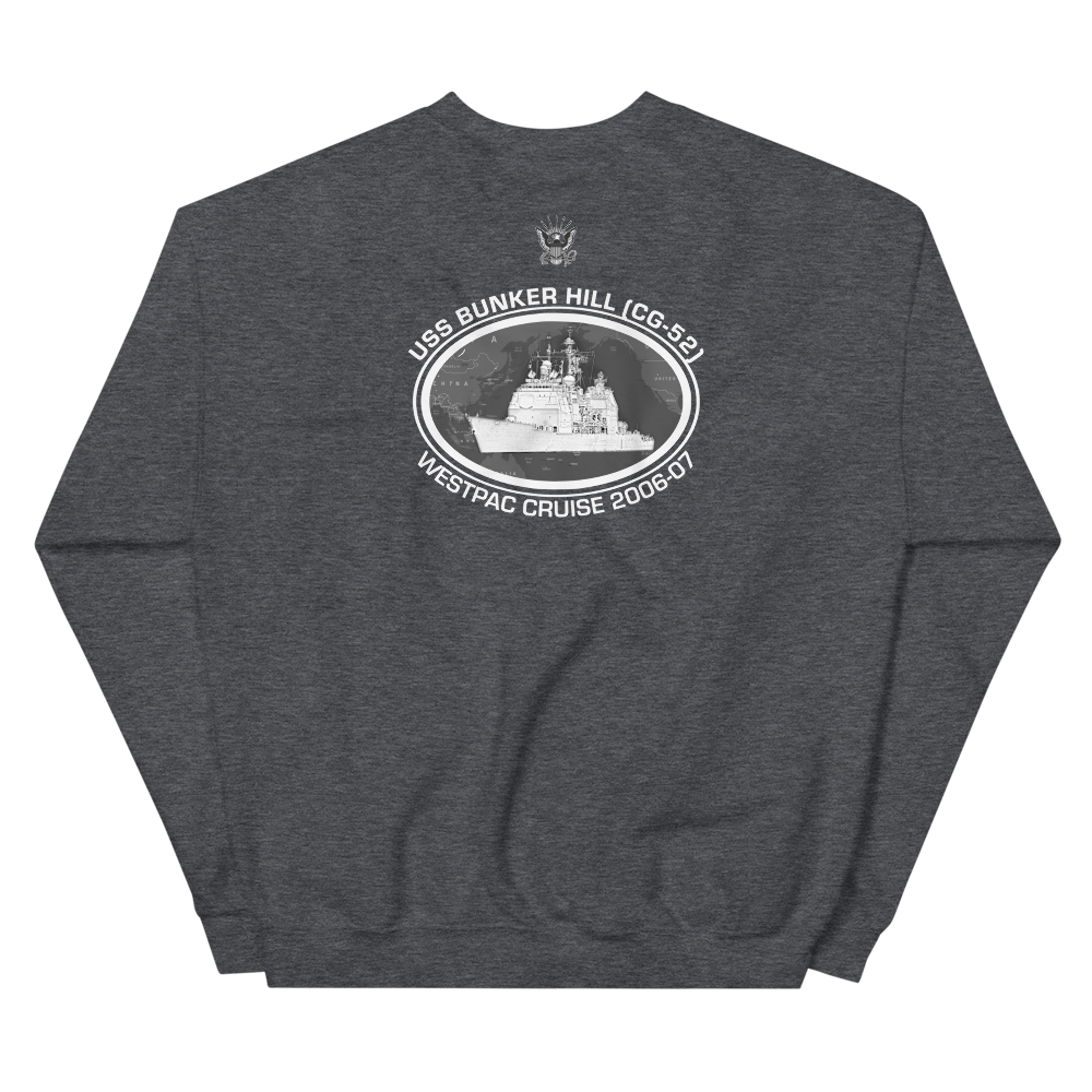 USS Bunker Hill (CG-52) 2006-07 Deployment Sweatshirt – back view, heather
