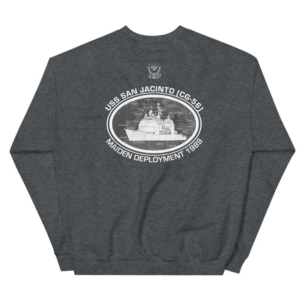 USS San Jacinto (CG-56) 1989 Deployment Sweatshirt – back view, heather