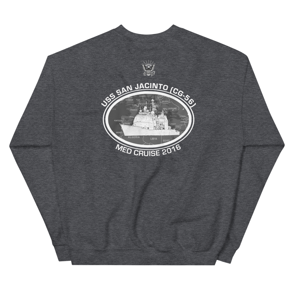 USS San Jacinto (CG-56) 2016 Deployment Sweatshirt – back view, heather