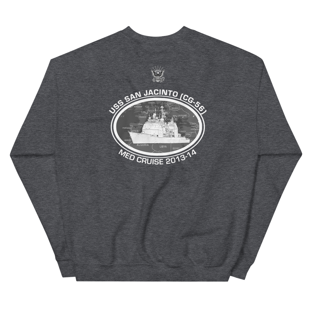 USS San Jacinto (CG-56) 2013-14 Deployment Sweatshirt – back view, heather