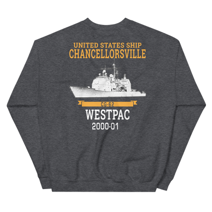 USS Chancellorsville (CG-62) 2000-01 WESTPAC Sweatshirt – back view, heather