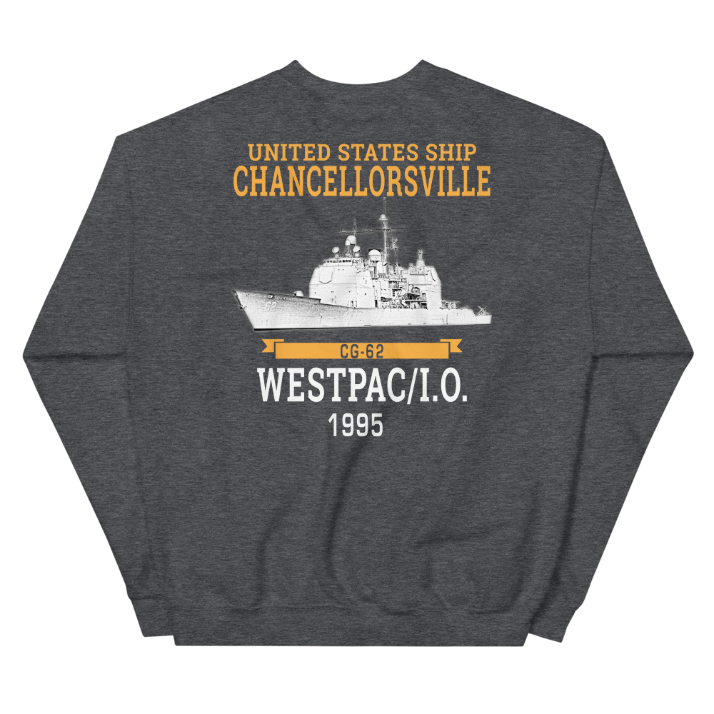 USS Chancellorsville (CG-62) 1995 WESTPAC/IO Sweatshirt – back view, heather